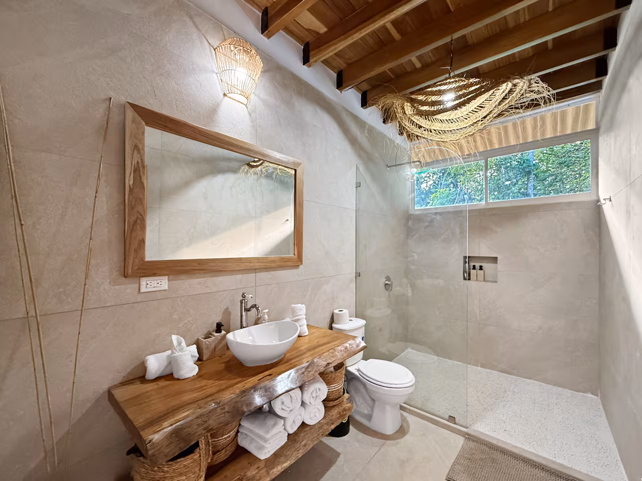 Designer bathroom with walk-in shower at Crystal Jungle Villa