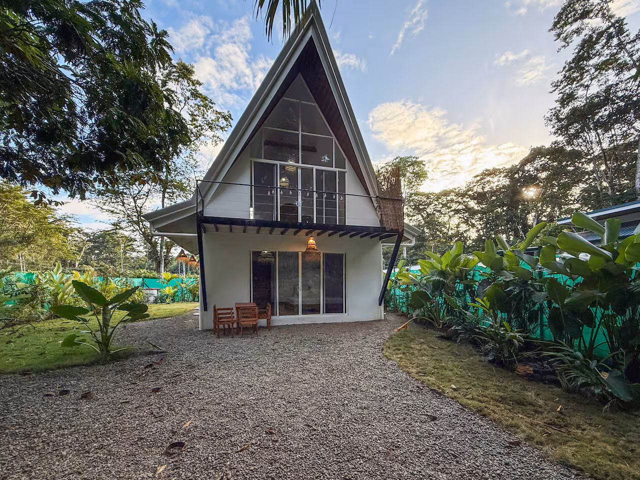 Outdoor seating and stepping-stone path in the private garden